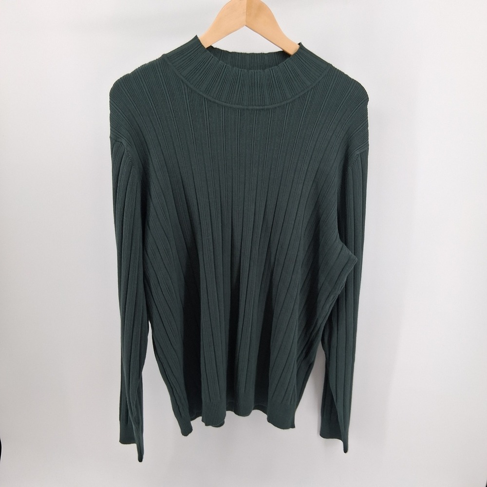 Cato Established 1946 Green Ribbed Knit Mock Neck Top Plus Size 26/28W Old Money